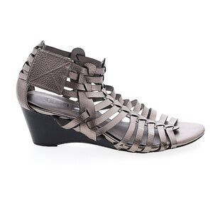 A.N.A. Gray Metallic Strappy Wedge Heels Open Toe Size 6.5